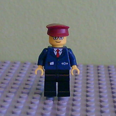 LEGO Minifigure-Dark Blue Suit with Train Logo, Black Legs, Black Hat-Train-TRN128-Creative Brick Builders